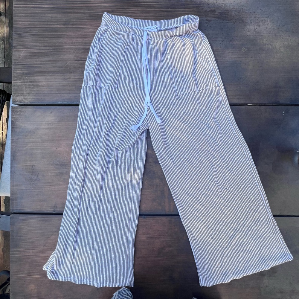 Caution To The Wind White and Blue Striped Wide Leg‎ Pants